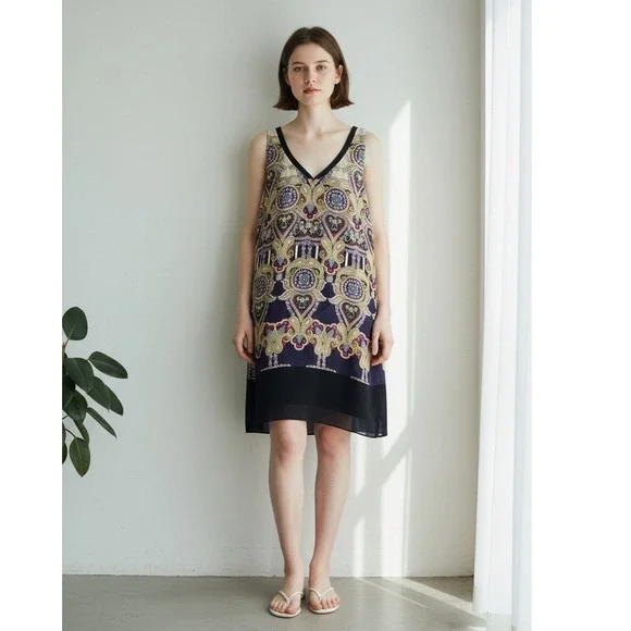 Leifsdottir Anthropologie Silk Paisley Shift Dress 10 Sleeveless Boho Women's - Picture 1 of 11
